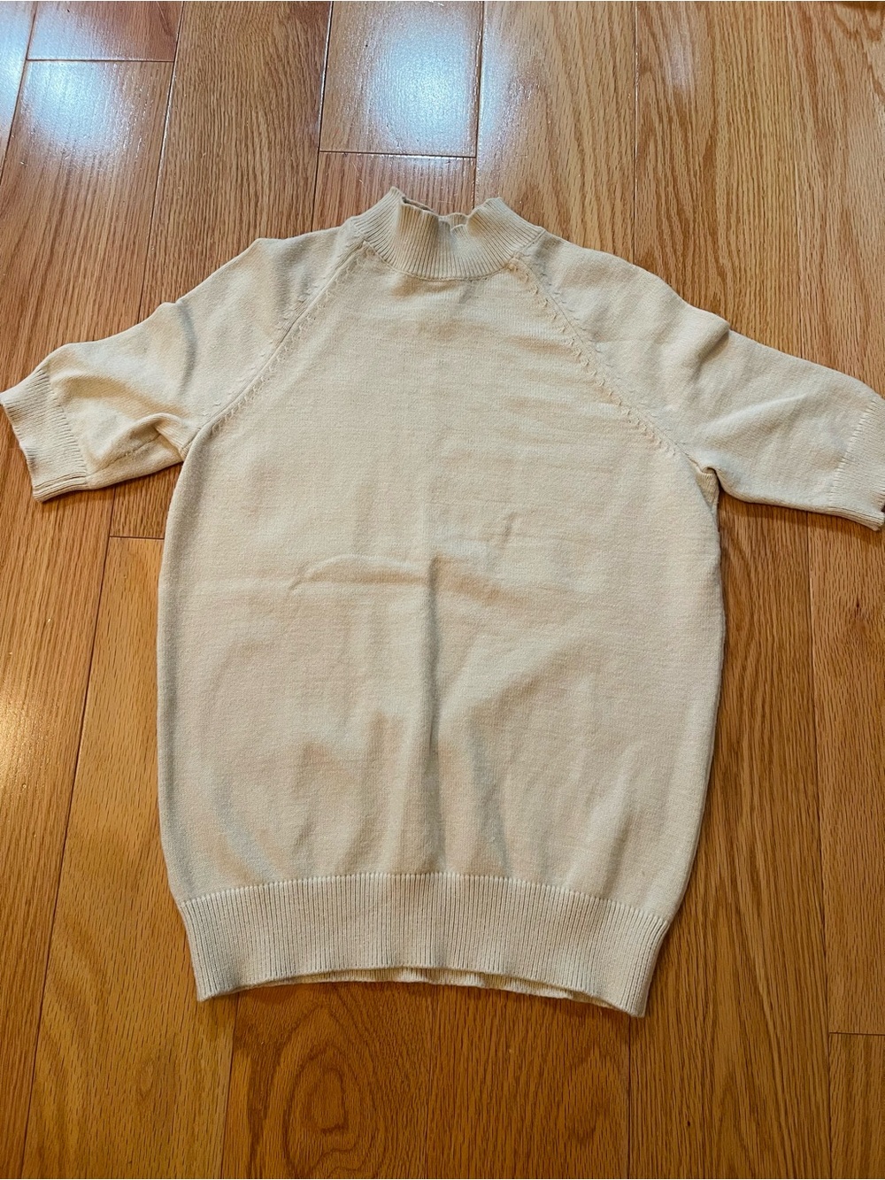 Ann Taylor Cream Short-Sleeve Turtleneck Sweater